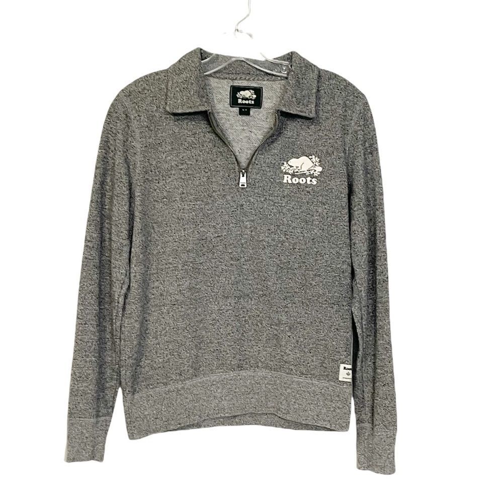 Roots Grey Heather 1/4 Zip Pullover Sweater Size SP